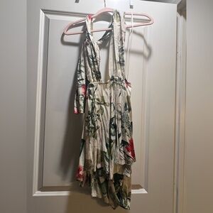 Asymmetrical Floral Dress in Cream and Red